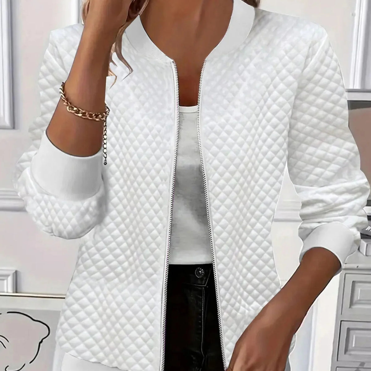 Women's Quilted Jacket | Diamond Stitch Zip Front