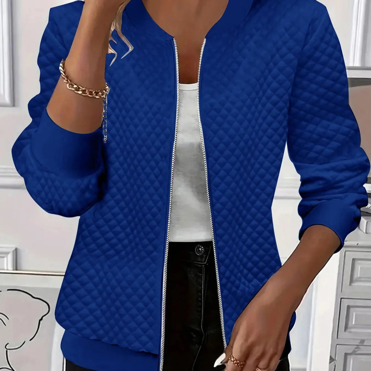 Women's Quilted Jacket | Diamond Stitch Zip Front