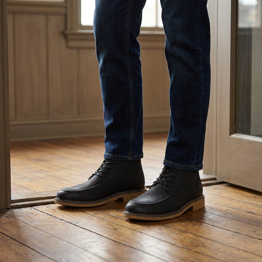 Boots For Men | Leather Moc Toe Lace Up