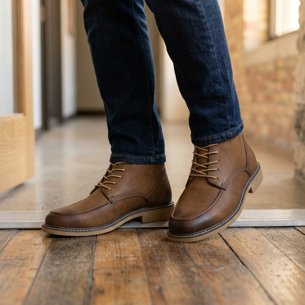 Boots For Men | Leather Moc Toe Lace Up