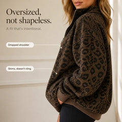 Women's Sweatshirt | Leopard Print Oversized Quarter Zip