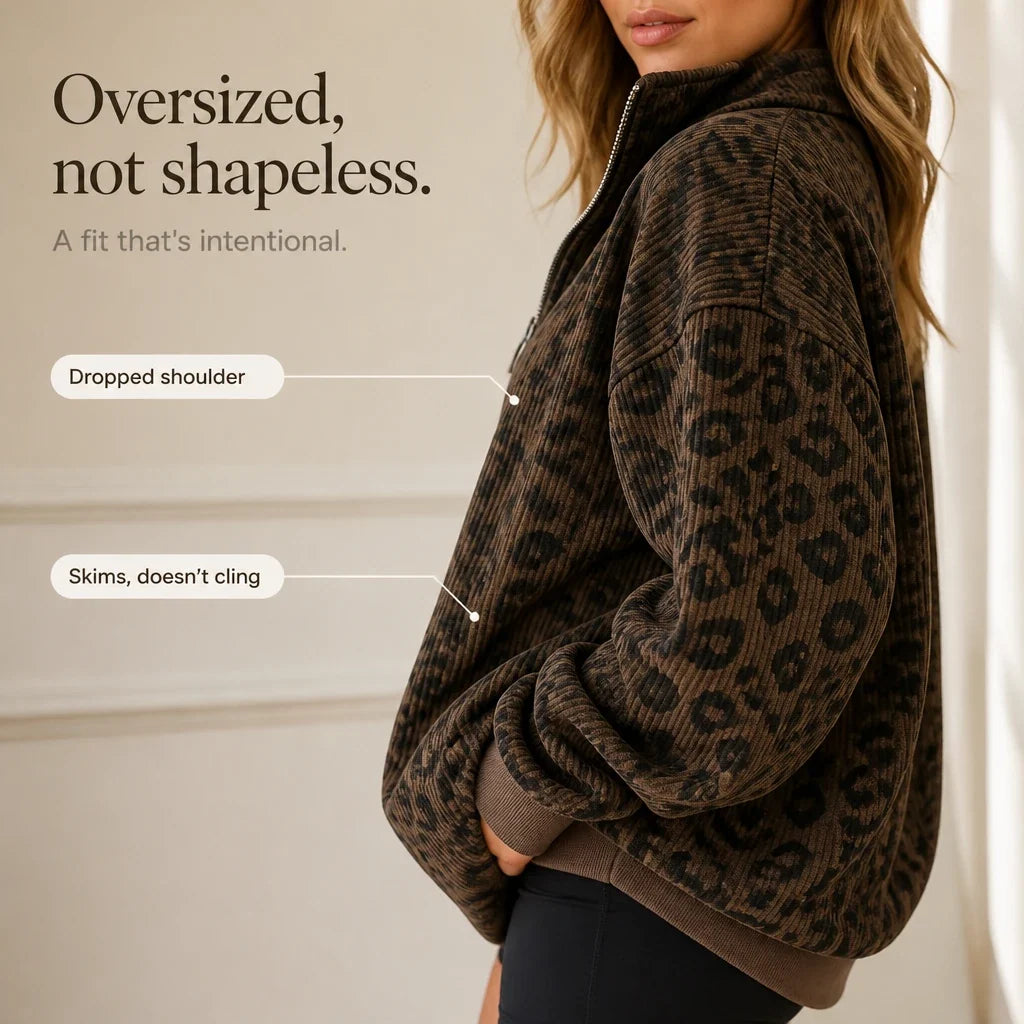 Women's Sweatshirt | Leopard Print Oversized Quarter Zip