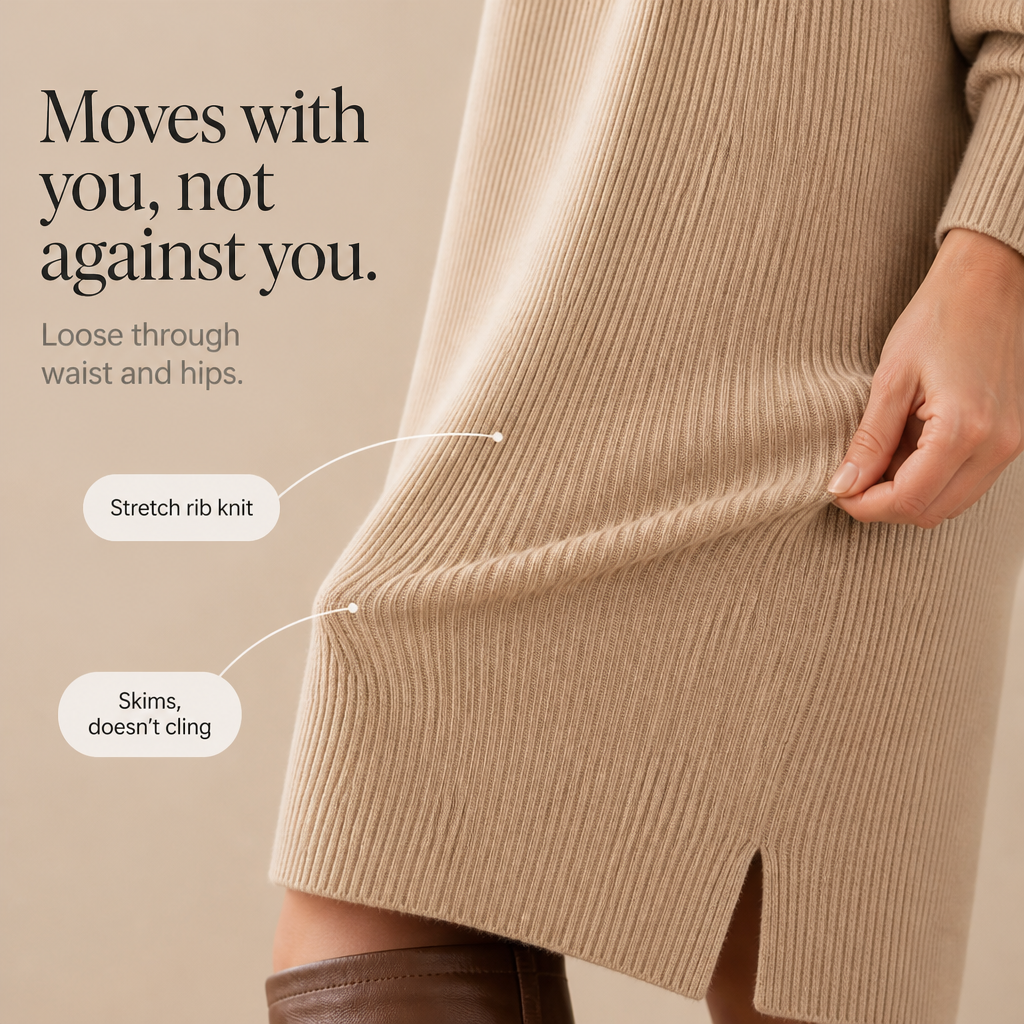 Women's Sweater Dress | Ribbed Lapel Collar