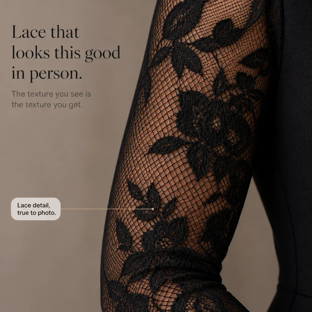 Women's Formal Dress | Lace Sleeve Wrap Asymmetric Hem