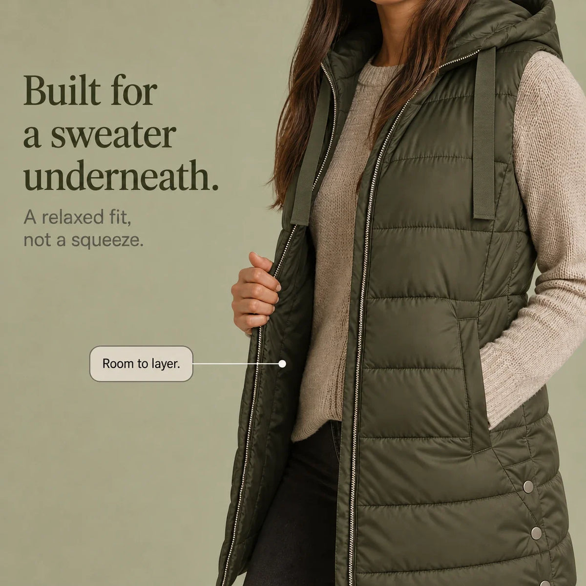 Women's Puffer Vest | Long Hooded Quilted Sleeveless