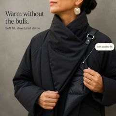 Women's Puffer Jacket | Asymmetric Draped Neck Quilted