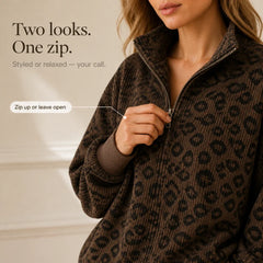Women's Sweatshirt | Leopard Print Oversized Quarter Zip