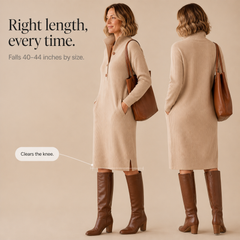 Women's Sweater Dress | Ribbed Lapel Collar