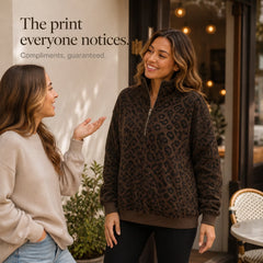 Women's Sweatshirt | Leopard Print Oversized Quarter Zip