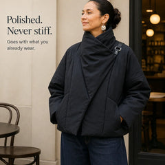 Women's Puffer Jacket | Asymmetric Draped Neck Quilted