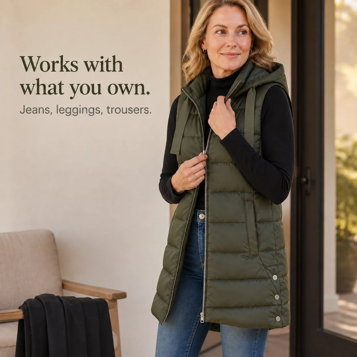 Women's Puffer Vest | Long Hooded Quilted Sleeveless