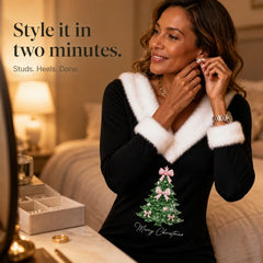 Women's Christmas Dress | Tree Print Faux Fur Collar
