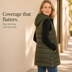 Women's Puffer Vest | Long Hooded Quilted Sleeveless