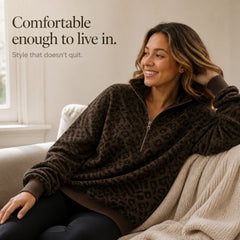 Women's Sweatshirt | Leopard Print Oversized Quarter Zip