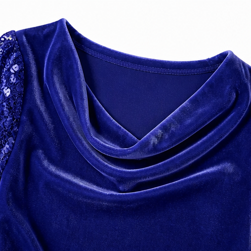 Women's Party Dress | Sequin Sleeve Velvet Cowl Neck