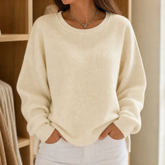 Women's Sweater | Waffle Knit Round Neck Pullover
