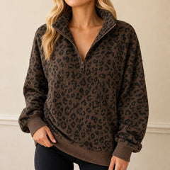 Women's Sweatshirt | Leopard Print Oversized Quarter Zip