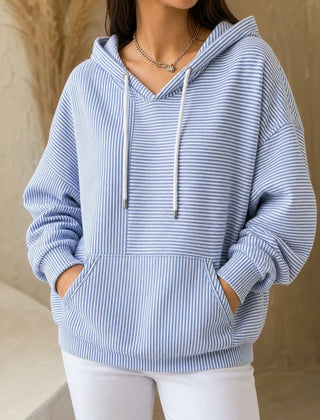 Women's Hoodie | Striped Drawstring Hooded Sweatshirt