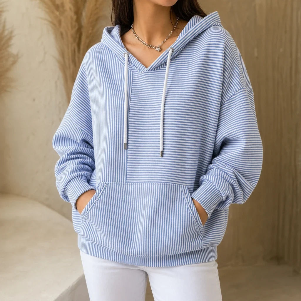 Women's Hoodie | Striped Drawstring Hooded Sweatshirt