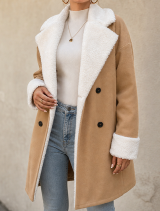 Women's Wool Coat | Plush Trim Button Front