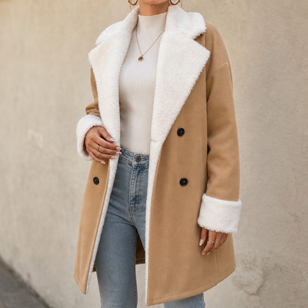 Women's Wool Coat | Plush Trim Button Front