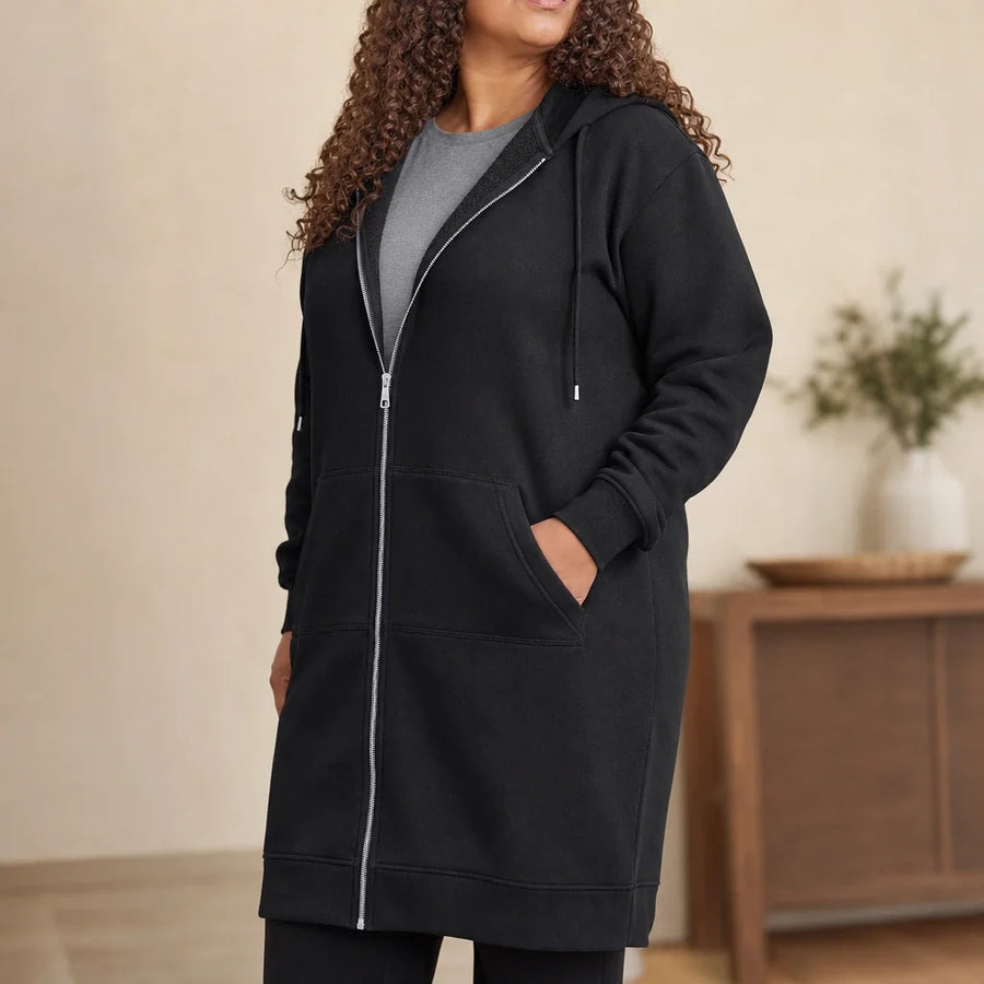 Women's Hoodie | Knee Length Fleece Lined Zip Up