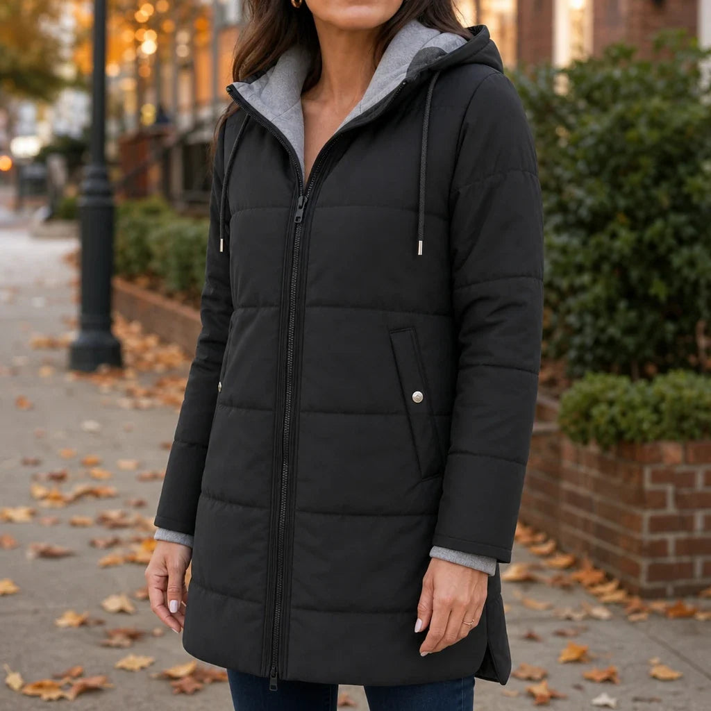 Women's Winter Coat | Long Quilted Hooded Puffer