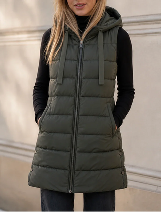 Women's Puffer Vest | Long Hooded Quilted Sleeveless