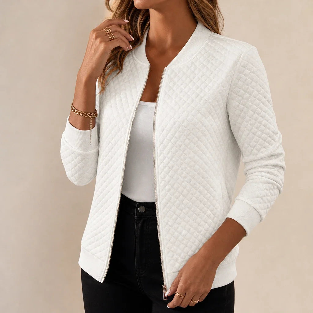 Women's Quilted Jacket | Diamond Stitch Zip Front