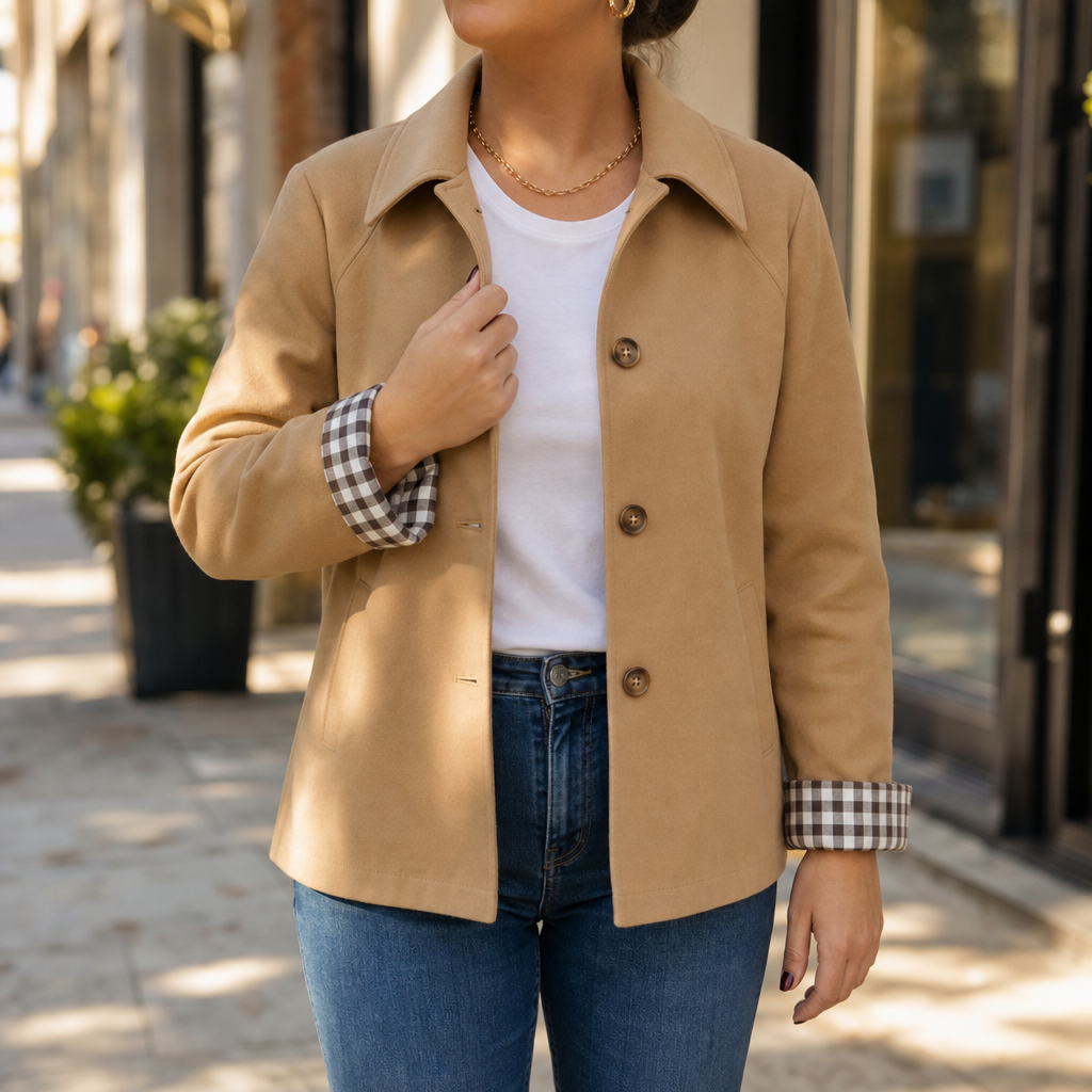 Women's Coat | Tartan Plaid Raglan Sleeve