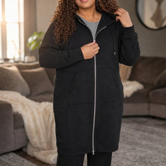 Women's Hoodie | Knee Length Fleece Lined Zip Up