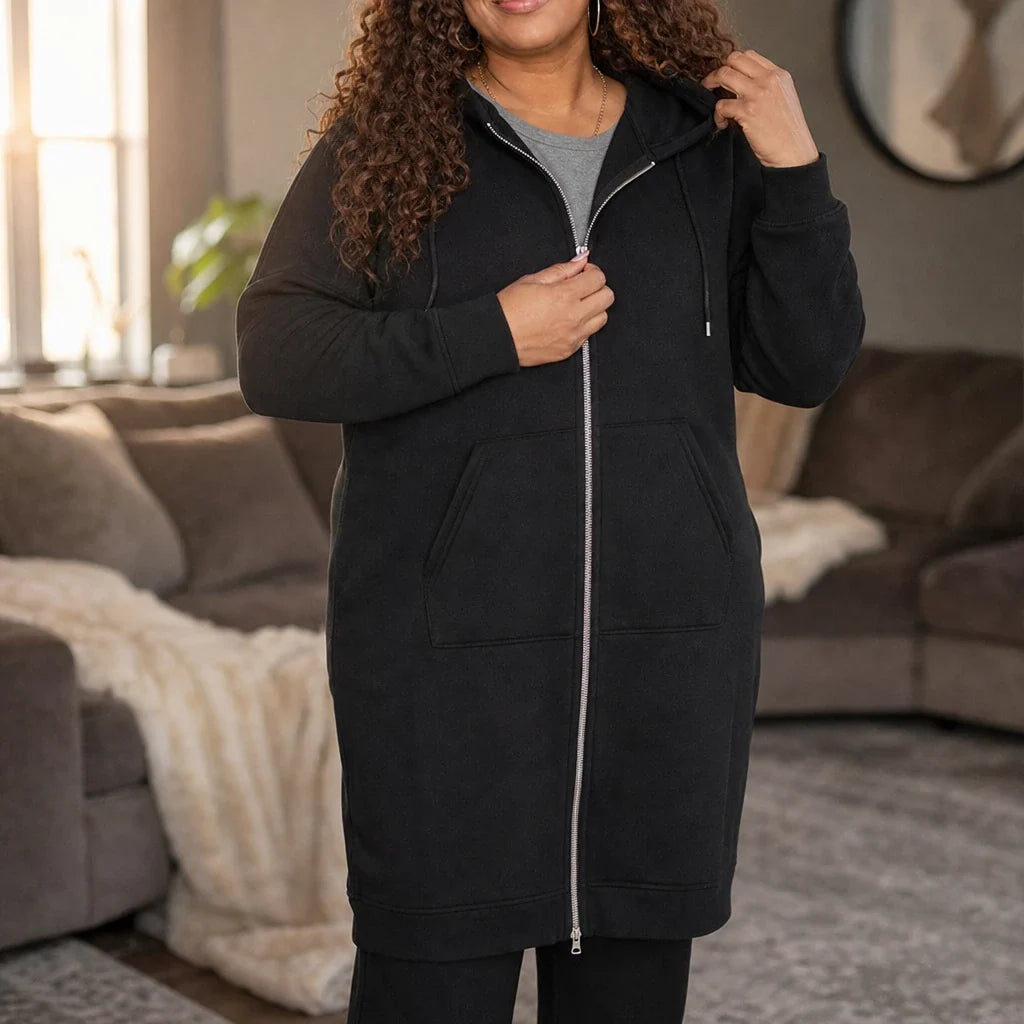 Women's Hoodie | Knee Length Fleece Lined Zip Up