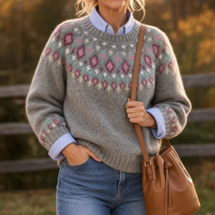Women's Sweater | Fair Isle Yoke Crew Neck Pullover