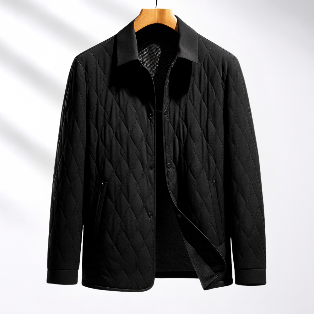 Men's Quilted Jacket | Button Front Plush Lined Zip Pocket