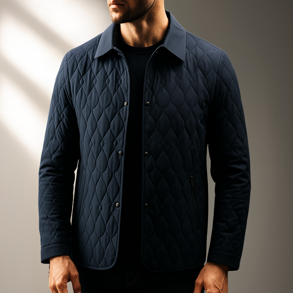Men's Quilted Jacket | Button Front Plush Lined Zip Pocket