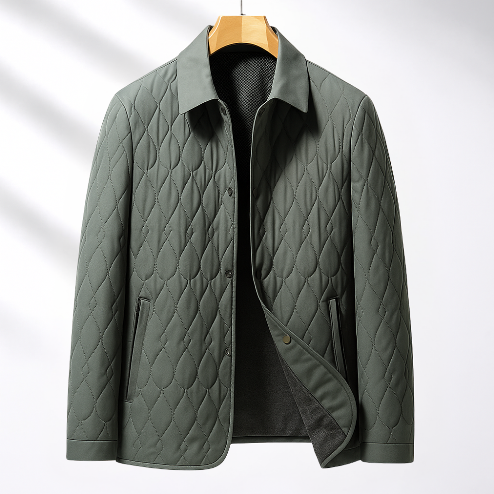 Men's Quilted Jacket | Button Front Plush Lined Zip Pocket