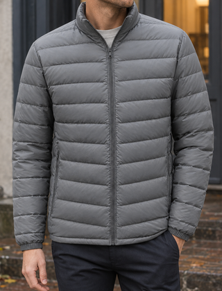 Men's Puffer Jacket | Quilted Zip Front Stand Collar
