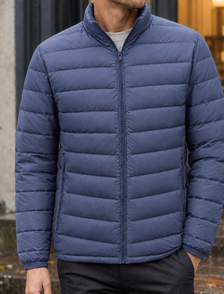 Men's Puffer Jacket | Quilted Zip Front Stand Collar