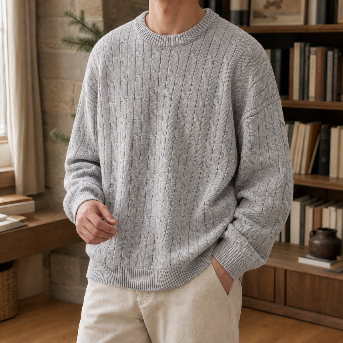Men's Sweater | Cable Knit Crew Neck