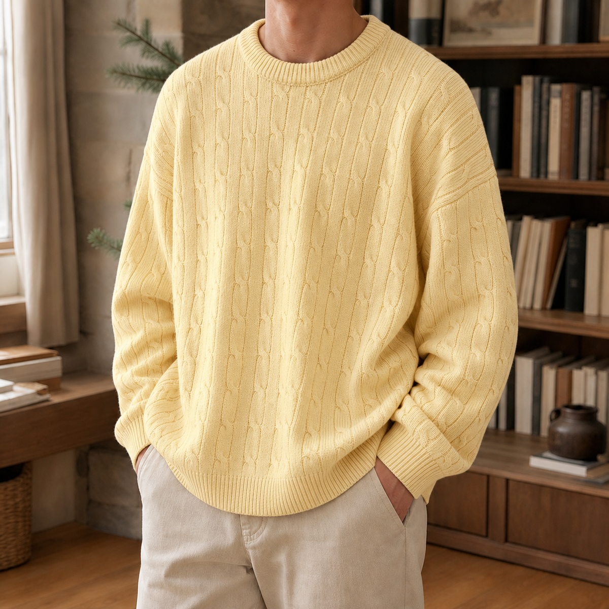 Men's Sweater | Cable Knit Crew Neck