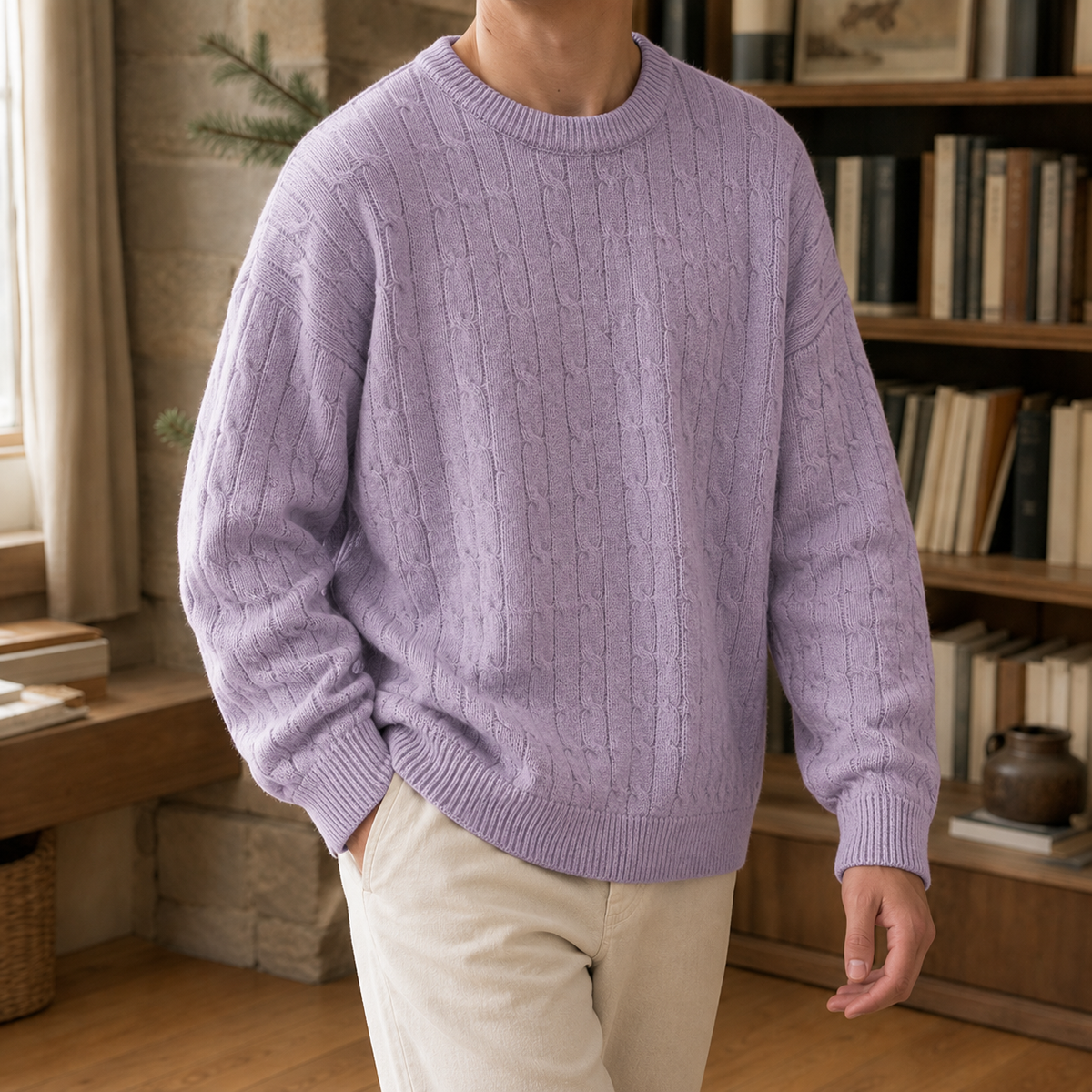 Men's Sweater | Cable Knit Crew Neck