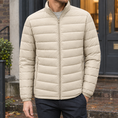Men's Puffer Jacket | Quilted Zip Front Stand Collar