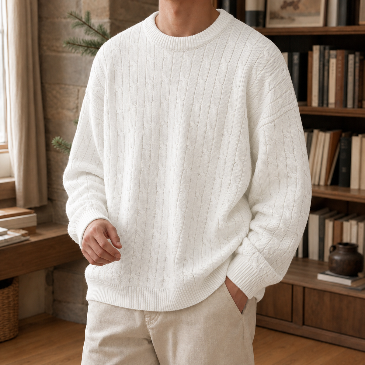 Men's Sweater | Cable Knit Crew Neck
