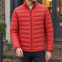 Men's Puffer Jacket | Quilted Zip Front Stand Collar