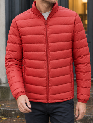 Men's Puffer Jacket | Quilted Zip Front Stand Collar