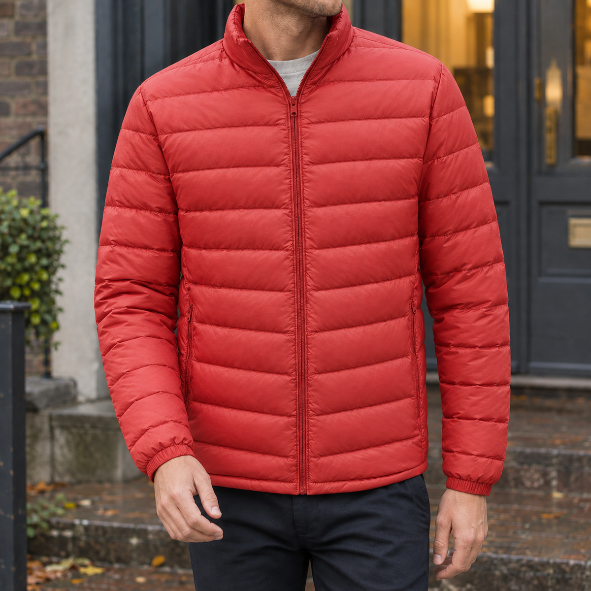 Men's Puffer Jacket | Quilted Zip Front Stand Collar