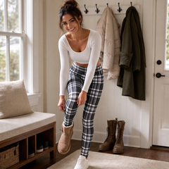 Women's Leggings | Plaid Thermal Brushed High Waist