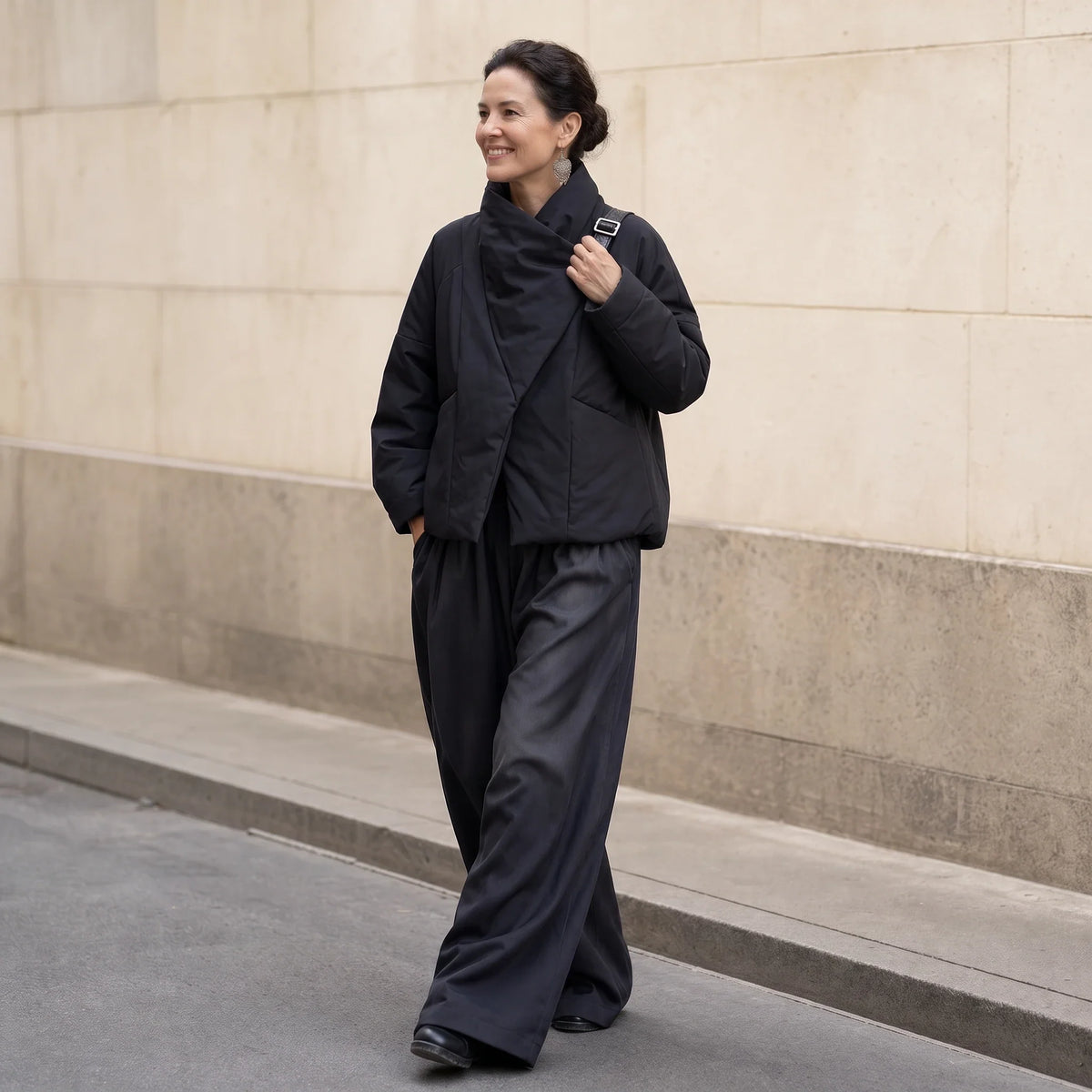 Women's Puffer Jacket | Asymmetric Draped Neck Quilted