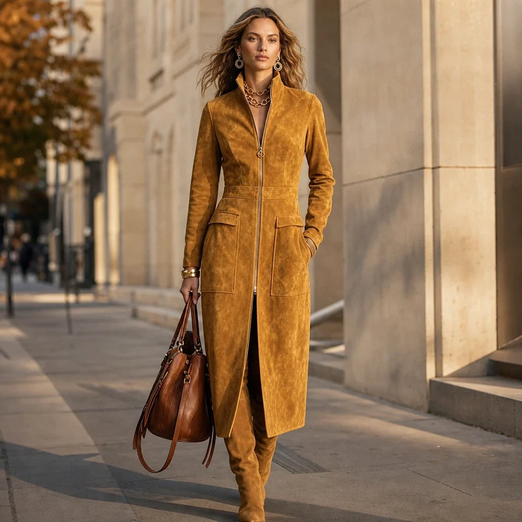 Women's Coat | Fitted Stand Collar Longline