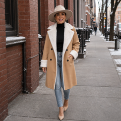 Women's Wool Coat | Plush Trim Button Front
